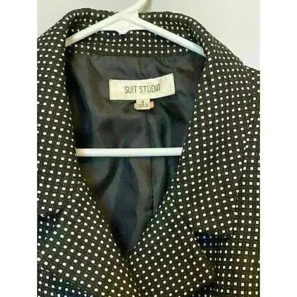 Suit Studio Size 8 Blazer Jacket Button Collared Black White Womens Workwear - Picture 3 of 4